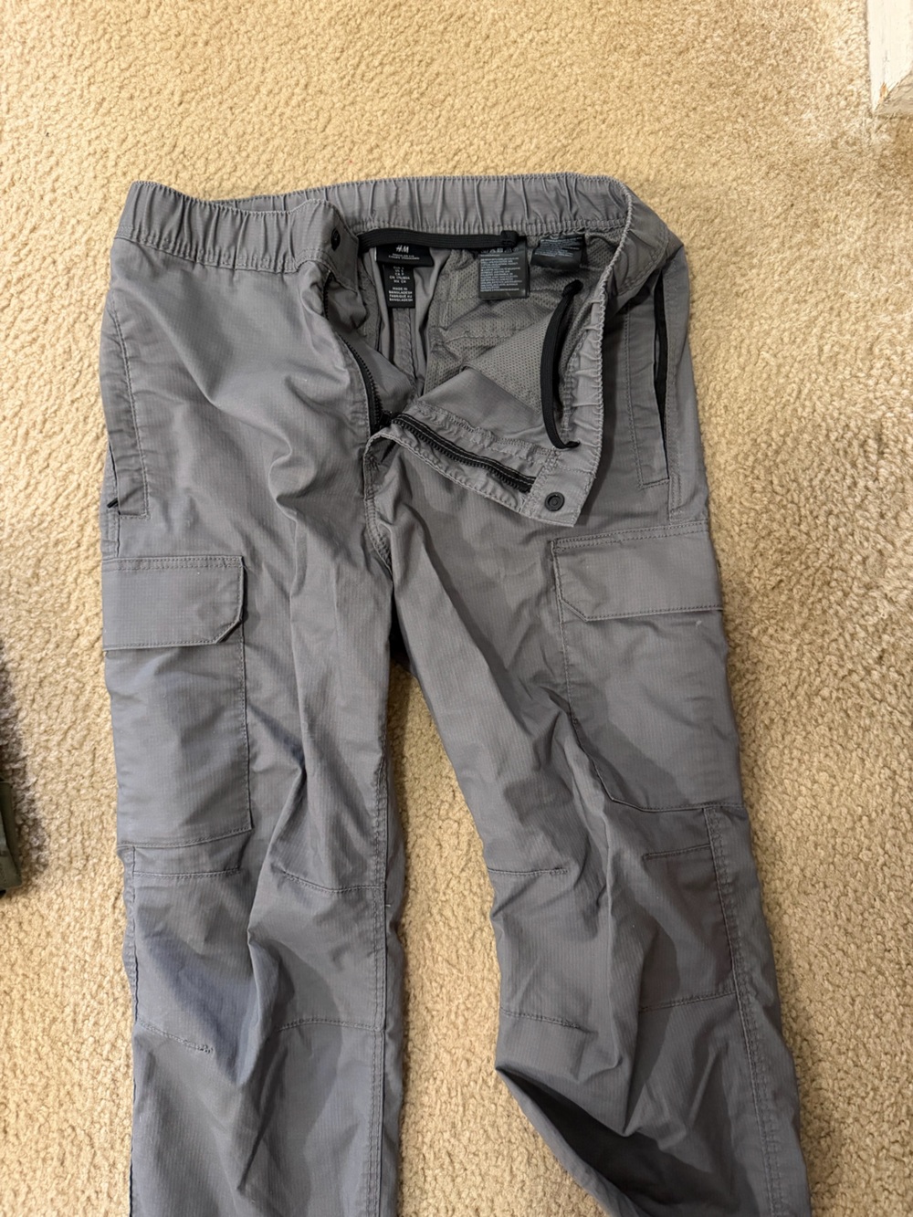 H&M Grey Men's Cargo Pants with Drawstring Waist